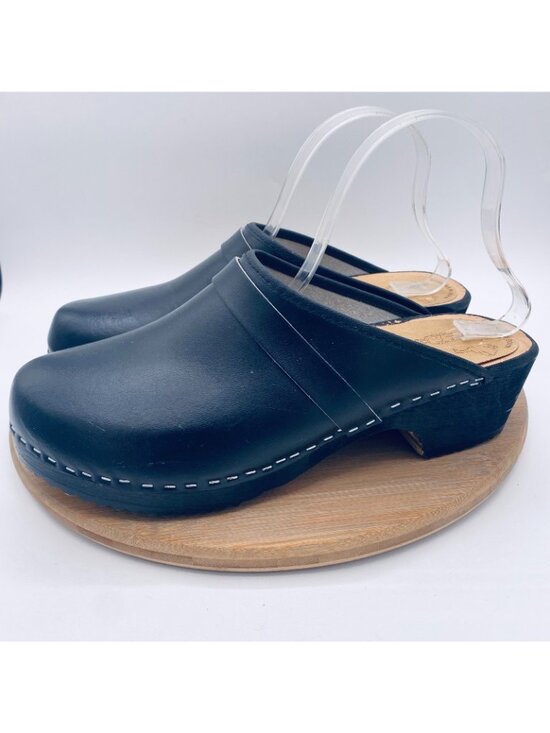 Sakne Toffeln Swedish Wooden Clogs Mens 11 44 Black Leather Comfort Mules main image 8